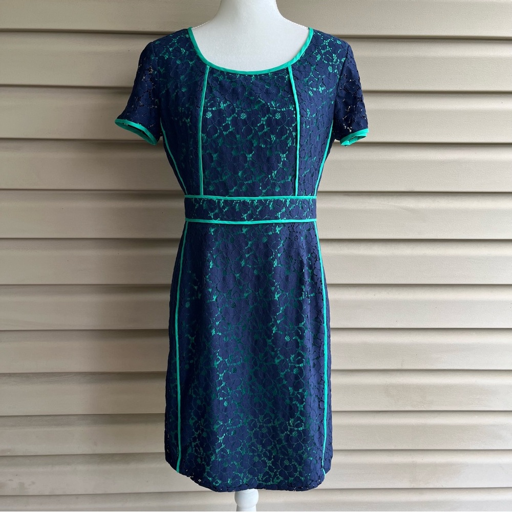 •Cynthia Rowley• Navy Lace Overlay Piping Detail Dress - Size 8